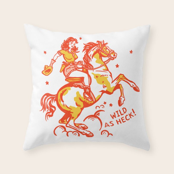 Retro Cowgirl Horse Riding Art. Vintage Western Decor Throw Pillow Gallery Image 1