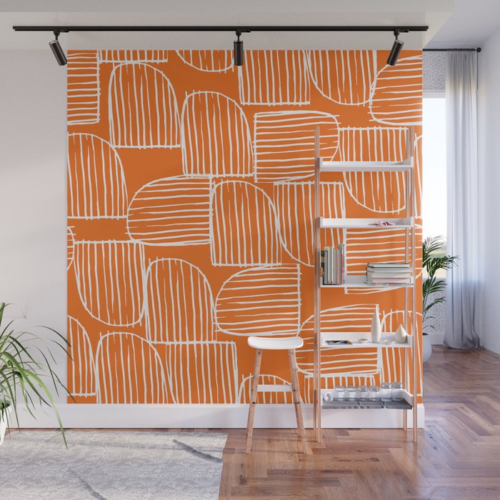 Mid-Century Modern 1950's Orange Juice Mimosa Colored Abstract Wall Mural Gallery Image 1