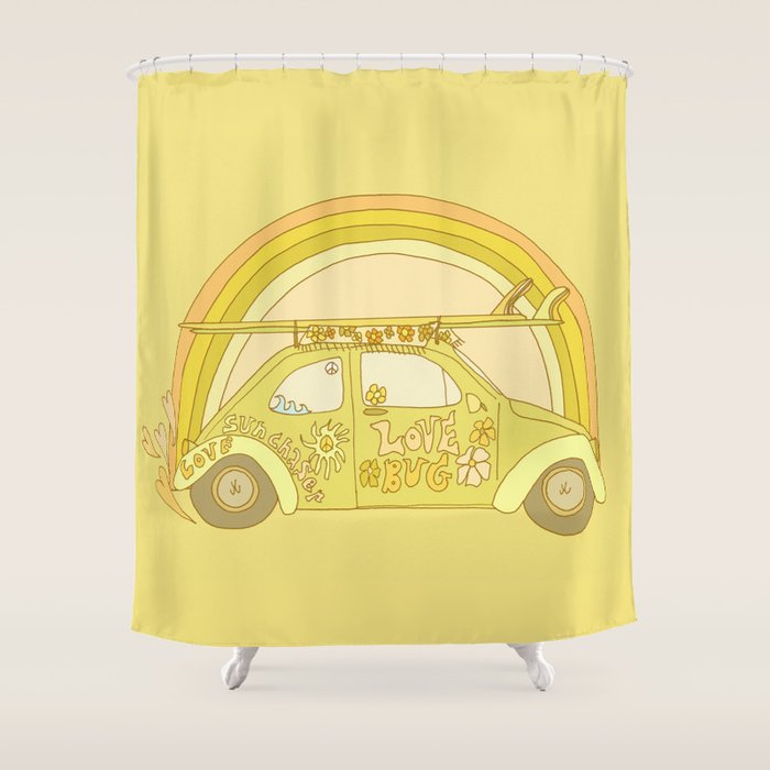 love bug valentine // retro surf art by surfy birdy Shower Curtain Gallery Image 1