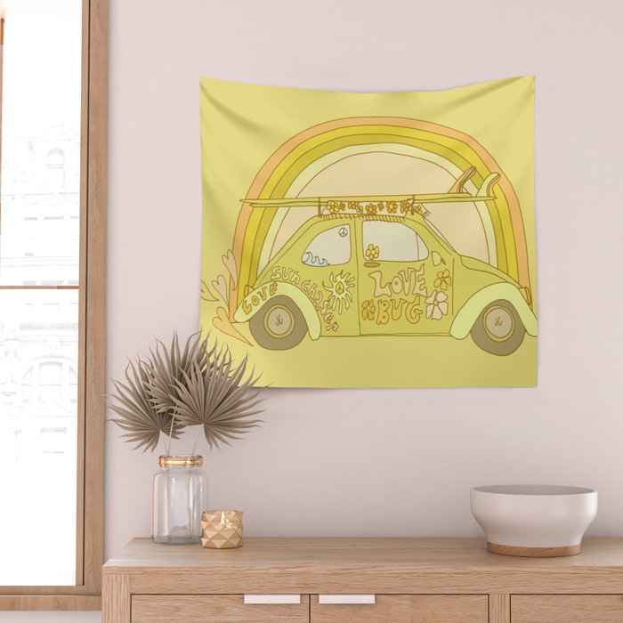 love bug valentine // retro surf art by surfy birdy Wall Tapestry Gallery Image 2
