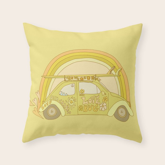 love bug valentine // retro surf art by surfy birdy Throw Pillow Gallery Image 1