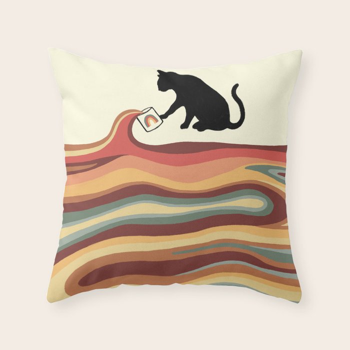Rainbow cat 1 coffee milk drop Throw Pillow Gallery Image 6