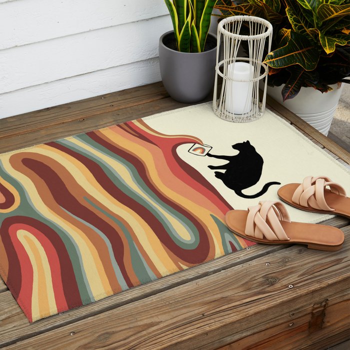 Rainbow cat 1 coffee milk drop Outdoor Rug Gallery Image 2