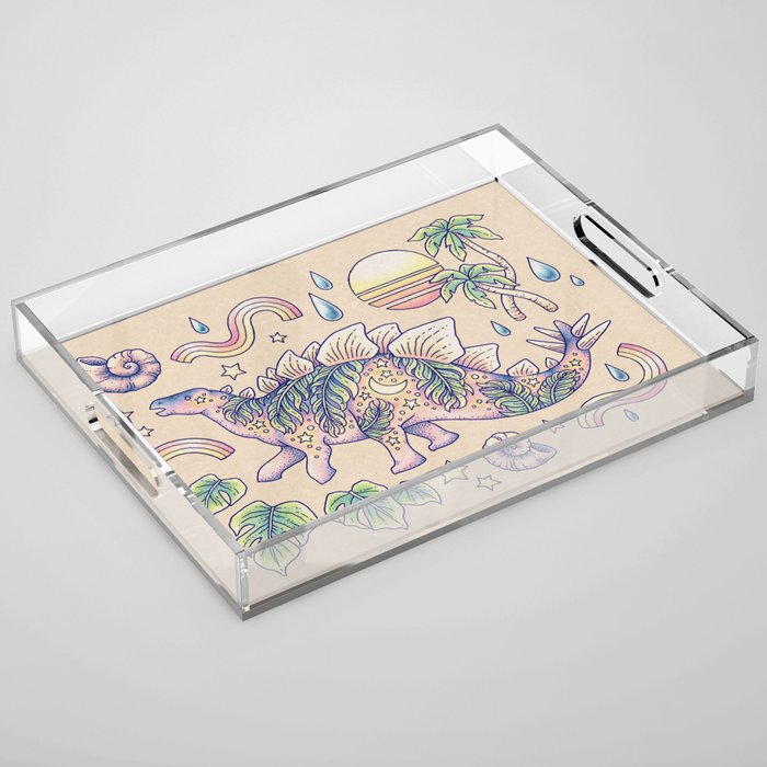  Jurassic Days, Jurassic Nights: Stegosaurus | Dinosaur Tropical Art Acrylic Tray Gallery Image 1