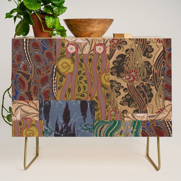 Heritage Patchwork Abstract Collage - Natural Motif Layers Credenza Gallery Image 1