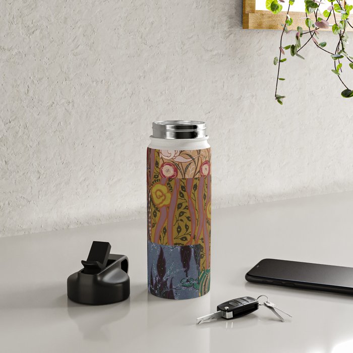 Heritage Patchwork Abstract Collage - Natural Motif Layers Water Bottle Gallery Image 4