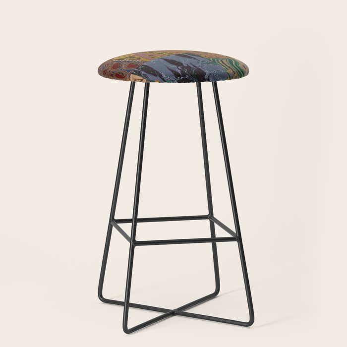 Heritage Patchwork Abstract Collage - Natural Motif Layers Stool Gallery Image 1