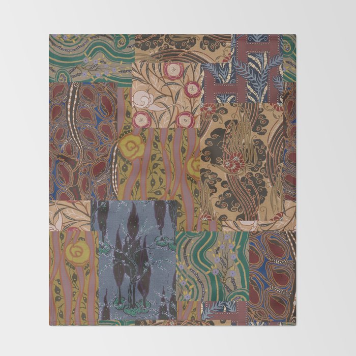 Heritage Patchwork Abstract Collage - Natural Motif Layers Throw Blanket Gallery Image 2