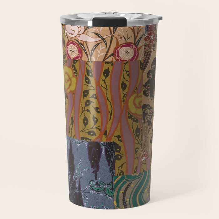 Heritage Patchwork Abstract Collage - Natural Motif Layers Travel Mug Gallery Image 1