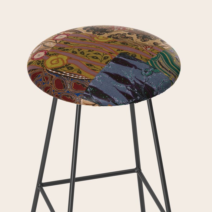 Heritage Patchwork Abstract Collage - Natural Motif Layers Stool Gallery Image 2