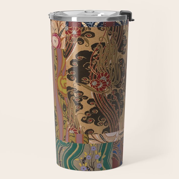 Heritage Patchwork Abstract Collage - Natural Motif Layers Travel Mug Gallery Image 2