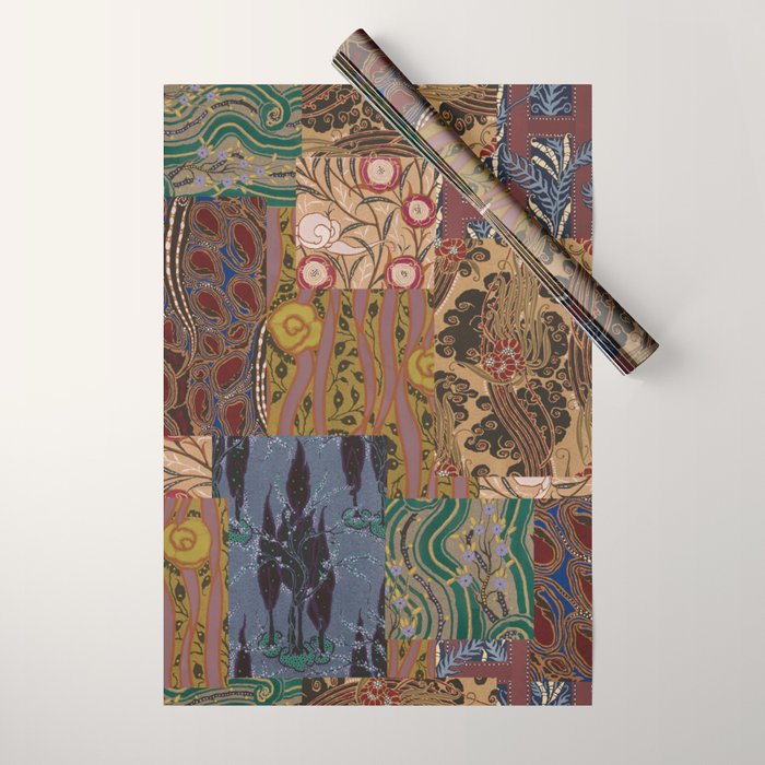 Heritage Patchwork Abstract Collage - Natural Motif Layers Wrapping Paper Gallery Image 1