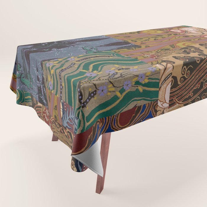 Heritage Patchwork Abstract Collage - Natural Motif Layers Tablecloth Gallery Image 1