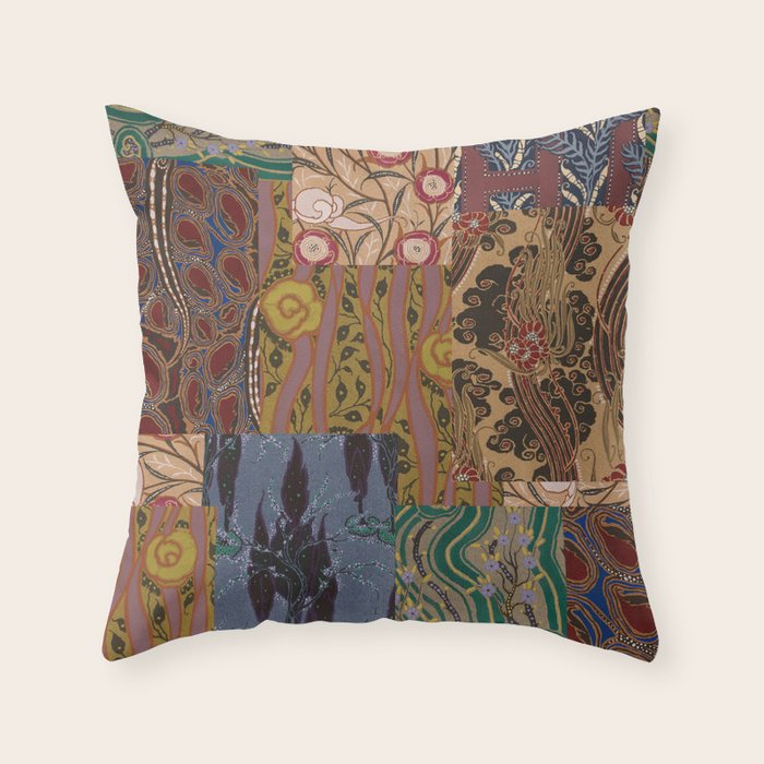 Heritage Patchwork Abstract Collage - Natural Motif Layers Throw Pillow Gallery Image 6