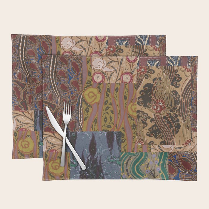 Heritage Patchwork Abstract Collage - Natural Motif Layers Placemat Gallery Image 1