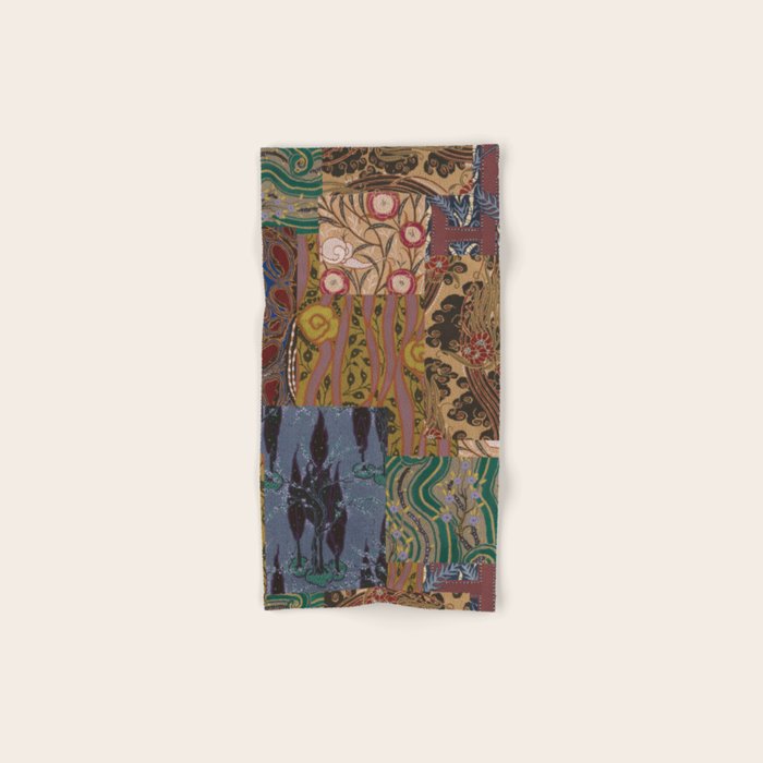 Heritage Patchwork Abstract Collage - Natural Motif Layers Bath Towel Gallery Image 1