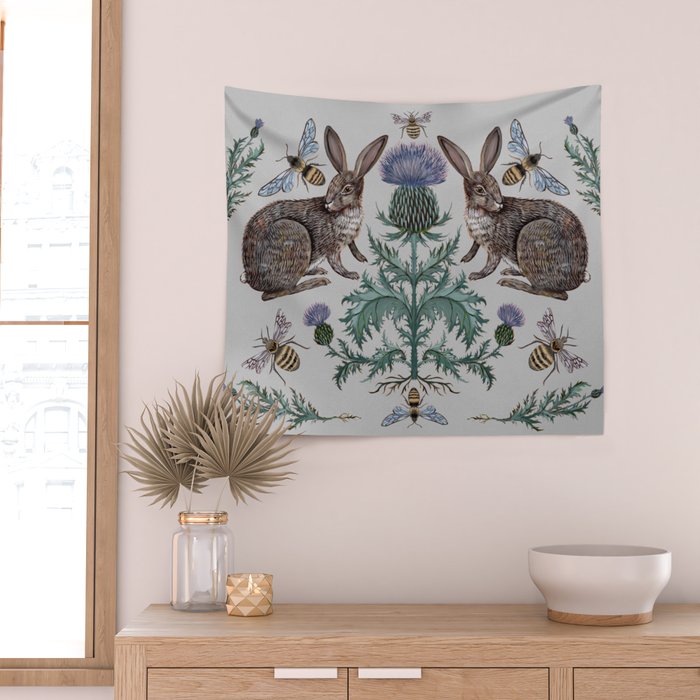 Thistle Rabbits Wall Tapestry Gallery Image 2
