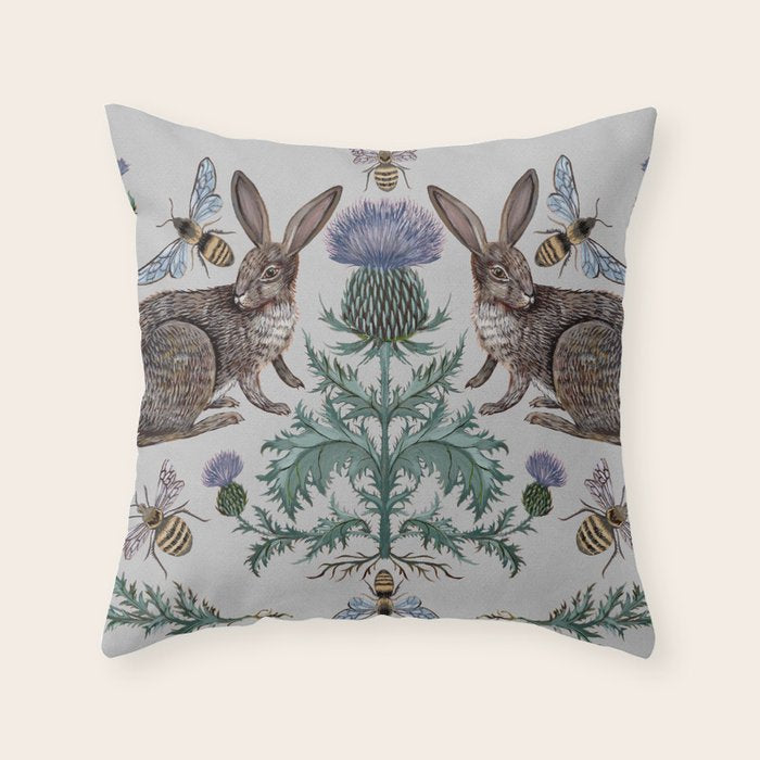 Thistle Rabbits Throw Pillow Gallery Image 6
