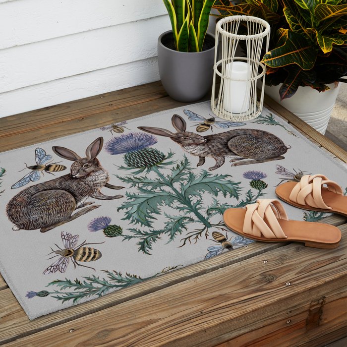 Thistle Rabbits Outdoor Rug Gallery Image 2
