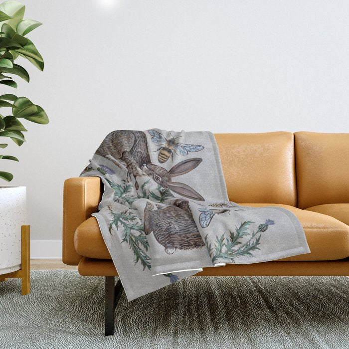 Thistle Rabbits Throw Blanket Gallery Image 1