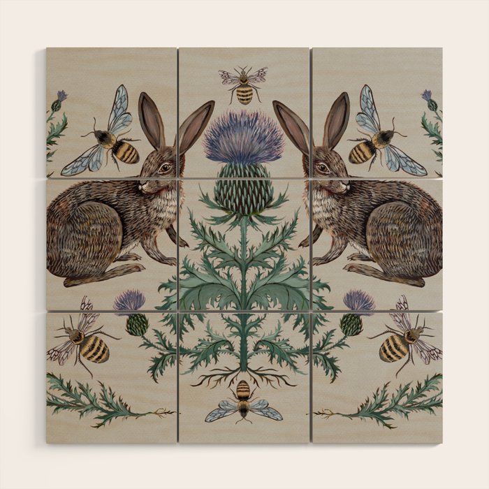 Thistle Rabbits Wood Wall Art Gallery Image 1