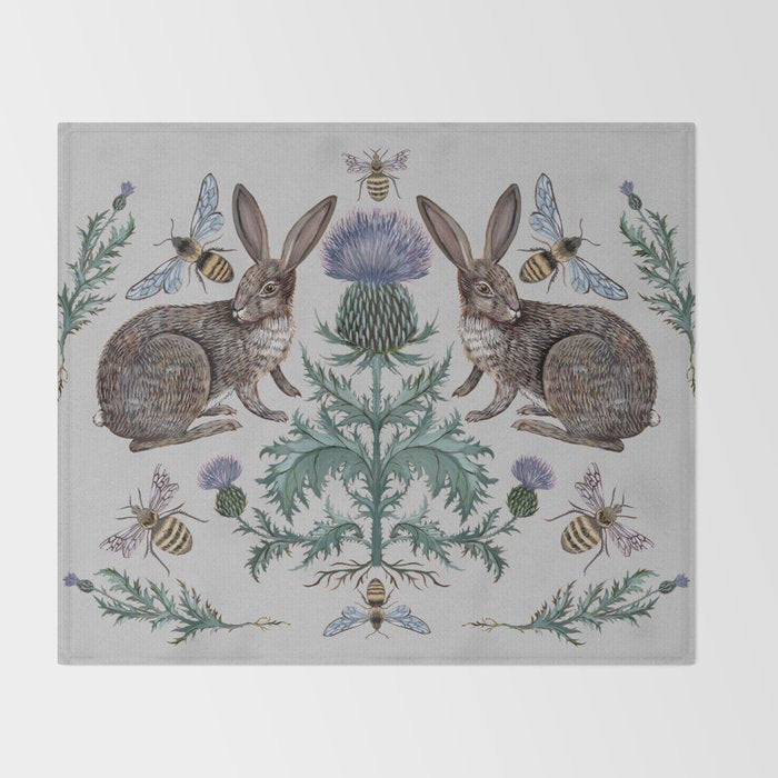 Thistle Rabbits Throw Blanket Gallery Image 2