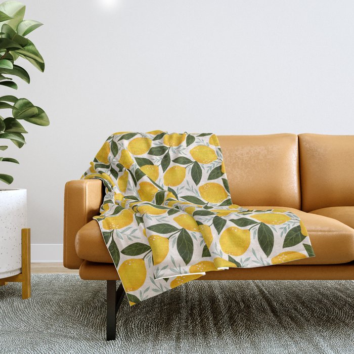 Mediterranean Summer Lemons Pattern Throw Blanket Gallery Image 1