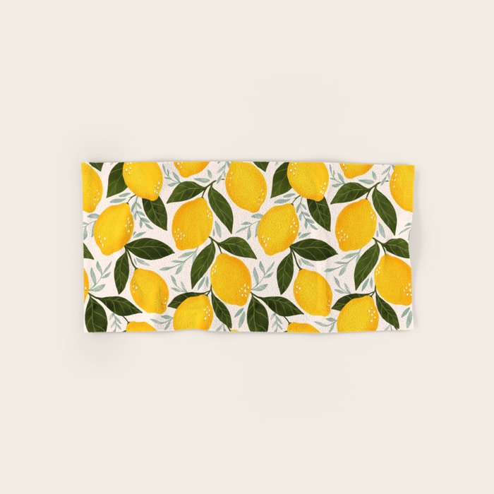 Mediterranean Summer Lemons Pattern Hand & Bath Towel Gallery Image 1