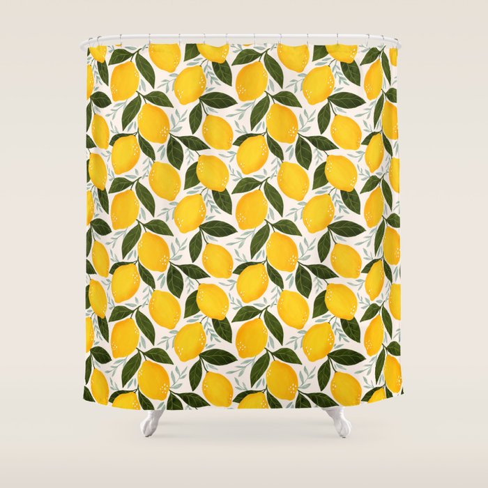 Mediterranean Summer Lemons Pattern Shower Curtain Gallery Image 1