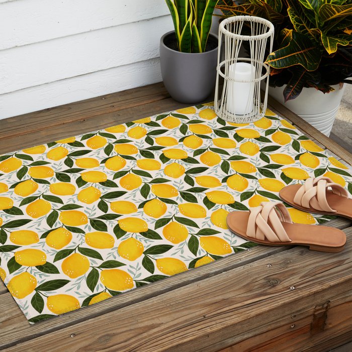 Mediterranean Summer Lemons Pattern Outdoor Rug Gallery Image 2