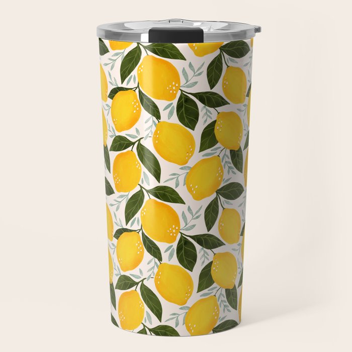 Mediterranean Summer Lemons Pattern Travel Mug Gallery Image 1