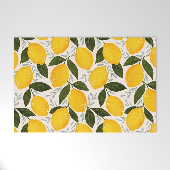 Mediterranean Summer Lemons Pattern Welcome Mat Gallery Image 1