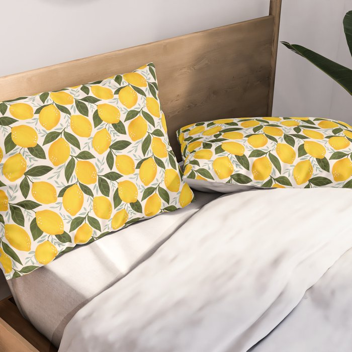 Mediterranean Summer Lemons Pattern Pillow Sham Gallery Image 2