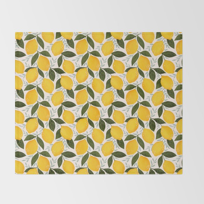 Mediterranean Summer Lemons Pattern Throw Blanket Gallery Image 2
