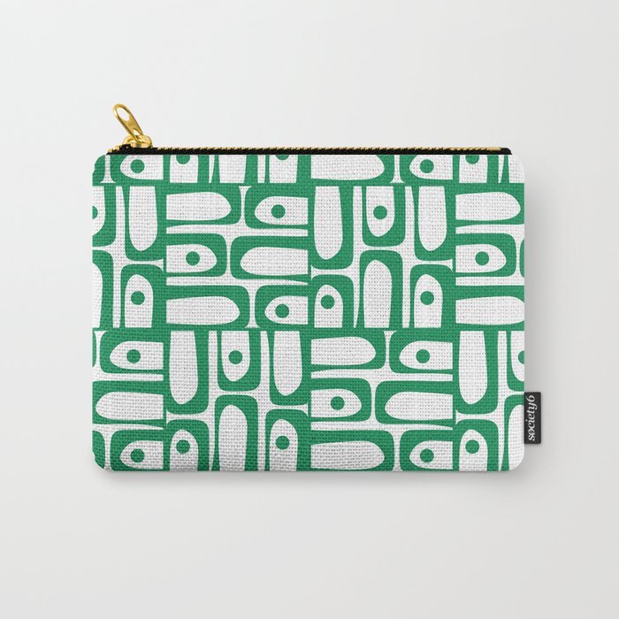 Mid Century Modern Piquet Abstract Multi Pattern Kelly Green and White Carry All Pouch Gallery Image 1