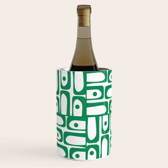 Mid Century Modern Piquet Abstract Multi Pattern Kelly Green and White Wine Chiller Gallery Image 2