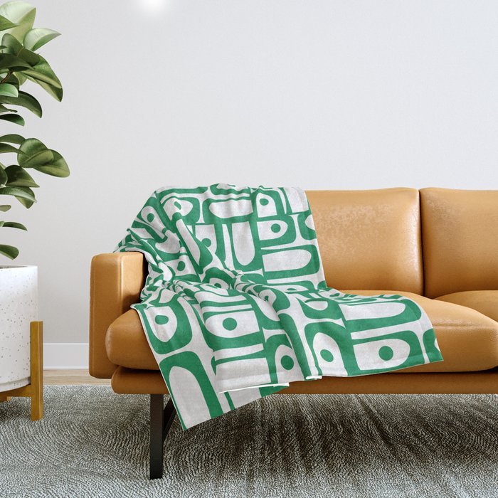 Mid Century Modern Piquet Abstract Multi Pattern Kelly Green and White Throw Blanket Gallery Image 1