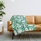 Mid Century Modern Piquet Abstract Multi Pattern Kelly Green and White Throw Blanket Gallery Image 1