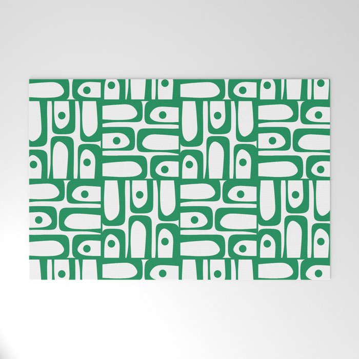 Mid Century Modern Piquet Abstract Multi Pattern Kelly Green and White Welcome Mat Gallery Image 1