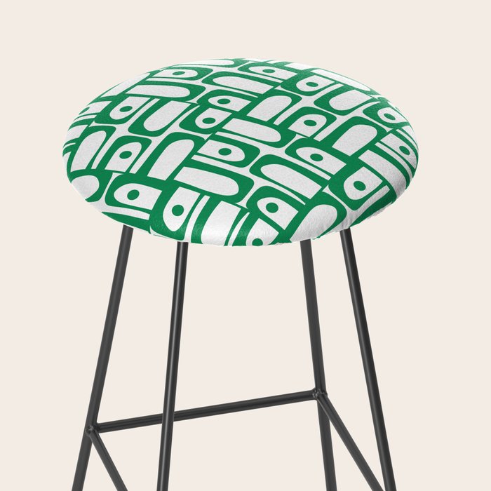 Mid Century Modern Piquet Abstract Multi Pattern Kelly Green and White Stool Gallery Image 2