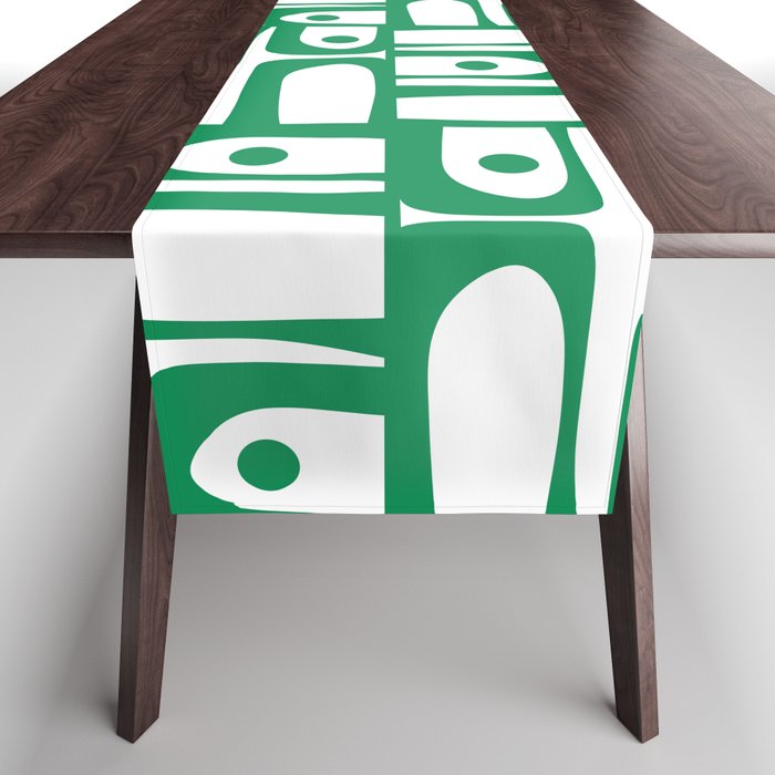 Mid Century Modern Piquet Abstract Multi Pattern Kelly Green and White Table Runner Gallery Image 1