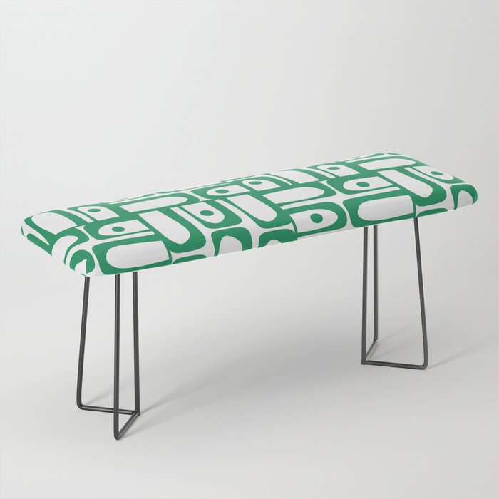 Mid Century Modern Piquet Abstract Multi Pattern Kelly Green and White Bench Gallery Image 1