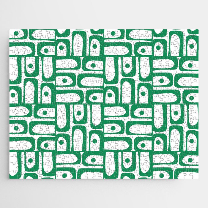 Mid Century Modern Piquet Abstract Multi Pattern Kelly Green and White Jigsaw Puzzle Gallery Image 1