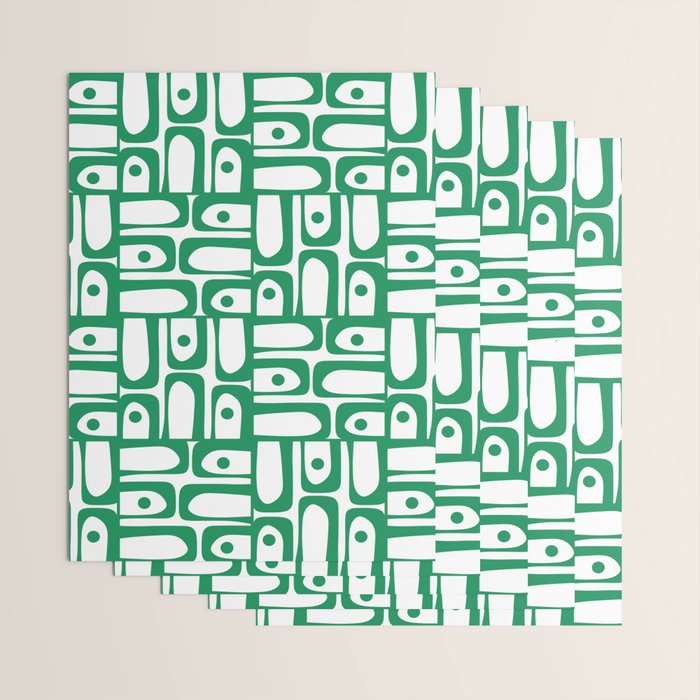 Mid Century Modern Piquet Abstract Multi Pattern Kelly Green and White Wrapping Paper Gallery Image 3