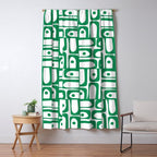Mid Century Modern Piquet Abstract Multi Pattern Kelly Green and White Window Curtain Gallery Image 5