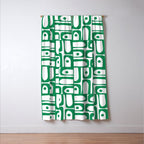 Mid Century Modern Piquet Abstract Multi Pattern Kelly Green and White Window Curtain Gallery Image 3
