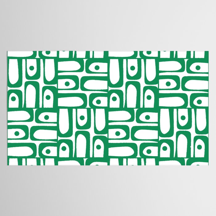 Mid Century Modern Piquet Abstract Multi Pattern Kelly Green and White Tablecloth Gallery Image 2
