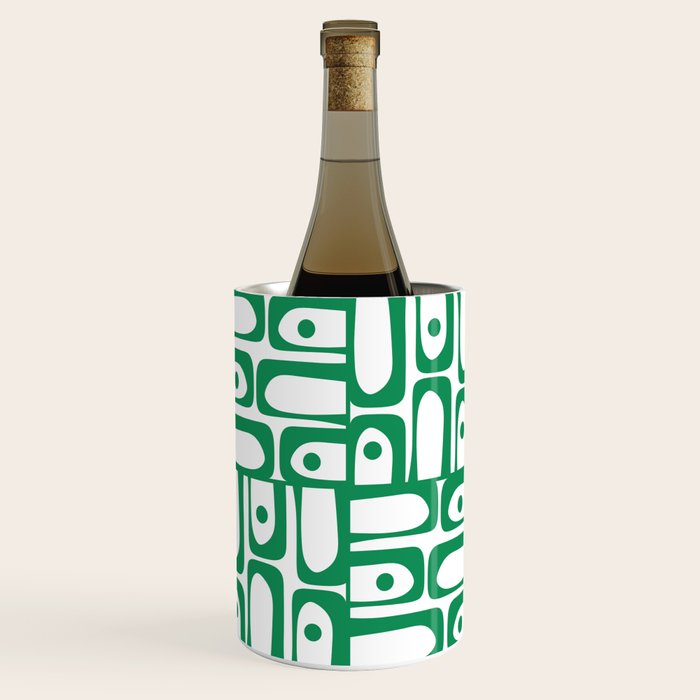 Mid Century Modern Piquet Abstract Multi Pattern Kelly Green and White Wine Chiller Gallery Image 1