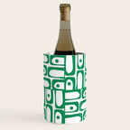 Mid Century Modern Piquet Abstract Multi Pattern Kelly Green and White Wine Chiller Gallery Image 1