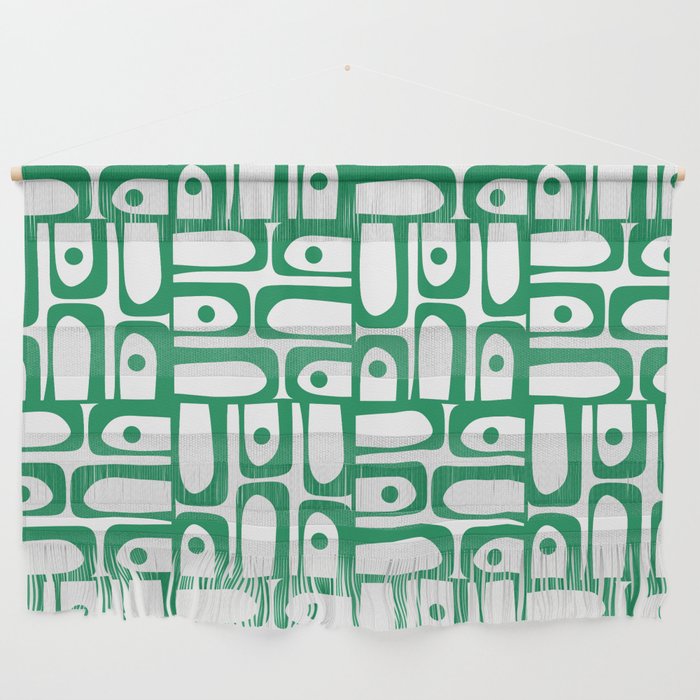 Mid Century Modern Piquet Abstract Multi Pattern Kelly Green and White Wall Hanging Gallery Image 1